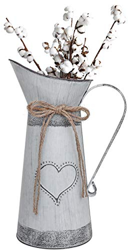 Soyizom Vintage Metal Milk Can Pitcher,Rustic Primitives Jug Vase with Heart-Shaped and Rope Design for Wedding Party Decoration（Gray-Blue）