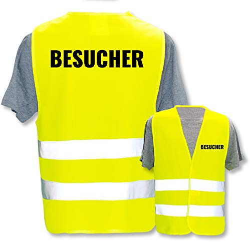 Bedruckte Marken-Warnwesten mit Leuchtstreifen * Standard- o. Reflex-Druck * Baugewerbe, Warnweste Begriffe Bau Gewerbe:Besucher, Farbe + Größe:Gelb (XL/XXL)