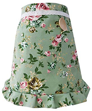 CRB Fashion Taillenschürze mit Tasche, Baumwolle, kommerzielle Restaurant, Kellnerin, Kellner für Mädchen, Frauen, halbe Bistroschürzen, Grün , Einstellbar