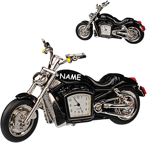 alles-meine.de GmbH kleine - Tischuhr/Miniatur - Uhr - Motorrad - Tourer Cruiser - inkl. Name - aus Metall - 12,8 cm - batteriebetrieben - Analog - Batterie - schwarz - Zahlen ..