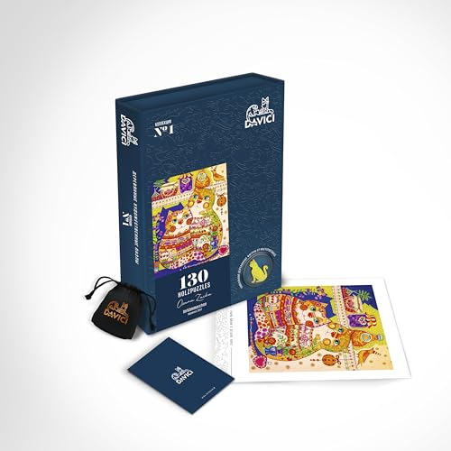 DAVICI Holzpuzzle für Erwachsene und Kinder Einzigartiges Puzzle für die ganze Familie | 130 Teile | Kollektion 1 - Katzen im Kämmerchen