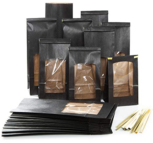 Logbuch-Verlag 50 Kekstüten schwarz innen foliert Keksbeutel schwarz Lebensmittel Plätzchen Gebäck Kekse Verpackung 10,5 x 6,5 x 31 cm
