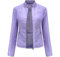 YFFUSHI Femme Veste en Simili Cuir Décontracté Style Motard PU Biker Blouson Cuir en Col Montant,Violet,L