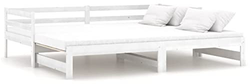 Susany Tagesbett Ausziehbar Sofa Sofabett Schlafsofa Bett Bettgestell Bettsofa,Kiefer-Massivholz,Geeignete Matratzengröße: 90 x 200 cm (B L), Weiß