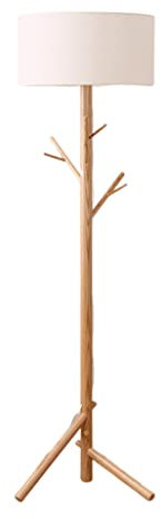 LCJSO Lampadaire en Bois Massif, lampadaire de décoration de Cintre de Branches d'arbre en Bois avec Abat-Jour en Tissu, Lampe sur Pied décorative pour la Maison