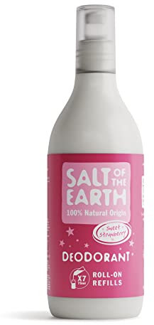 Natural Deodorant Roll On Refill by Salt of the Earth, Sweet Strawberry - Vegan, Long Lasting Protection, Leaping Bunny Approved, Made in the UK - 525ml