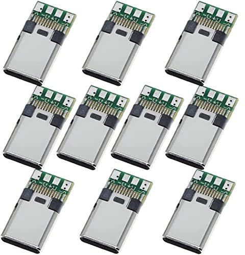 PENGLIN 10PCS USB 3.1 Type C Connector 24 Pins Male Plug Socket Receptacle Adapter to Solder Wire & Cable 24P PCB Board Support Module