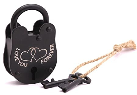 Vintage Love Lock Couples Heart W Skelton Keys, Engraved Romantic Antique 2.5 Padlock for Wedding, Anniversary, Couple Gifts, Garden, Bridge Decor, Durable Cast Iron