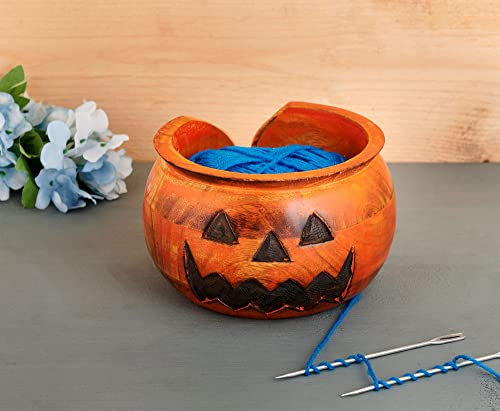 Halloween Decorations Wooden Yarn Bowl Knitting Bowl Large Crochet Yarn Holder YBPMNW Handmade Crocheting Accessories and Supplies Organizer 7 x 4