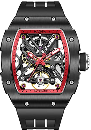 Haofa Automatische mechanische Uhr für Herren, Keramiklünette, Skelettuhr, Saphir, Leuchtend, wasserdicht, Business-Sport, Selbstaufzugsuhr, 1988
