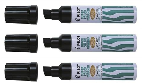 Pilot SCA-6600 Permanentmarker, Metallkörper, Keilspitze, extra breit, Schwarz, 3 Stück