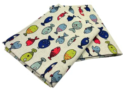 Ger3as 2er-Set: Gourmet Geschirrtücher Küchenhandtücher Leinen/Baumwolle Handtücher Tücher 50x70 cm Halbleinen Stonewashed Jacquard oder Bedruckt (Kleiner Fisch)