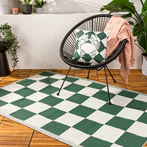 furn. Checkerboard Teppich – Recycelt Innen/Außen Wendbar Schachbrett Wetterbeständig Leicht Zu Reinigen Teppich (Grün - 120x180cm)