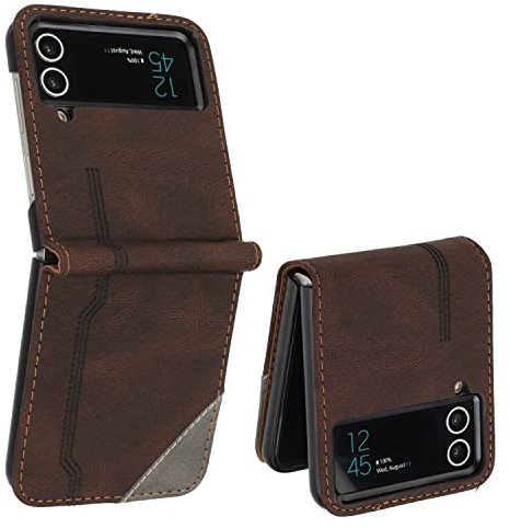 RADOO Coque pour Samsung Galaxy Z Flip 4, Housse Etui Cuir Multifonction, Fermeture Magnétique à Clapet Anti-Choc [Fonction Support] Flip Case Compatible avec Samsung Galaxy Z Flip 4 (Marron)
