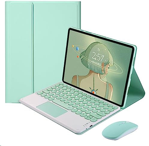 QYiiD Funda con teclado táctil para Huawei Matepad T10s de 10.1 pulgadas/T10 de 9.7 pulgadas, funda de teclado tipo libro con bonita llave redonda, teclado y mouse inalámbrico desmontable, color verde