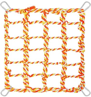 Vogel Seil Kletternetz, Vogelseilnetz Hängematte Schaukel, Kleines Haustier Kletternetz Baumwoll Kletterseil, Leiterbrücke mit 4 Haken für Ratten Hamster Vögel Frettchen (27,9 X 20,1cm)