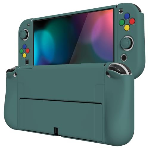 PlayVital Funda Suave para Nintendo Switch OLED - Carcasa Protectora Ergonómica para Joy-con, Grip Antideslizante con Tapas de Joysticks y Botones ABXY & Dirección (Áloe Verde)