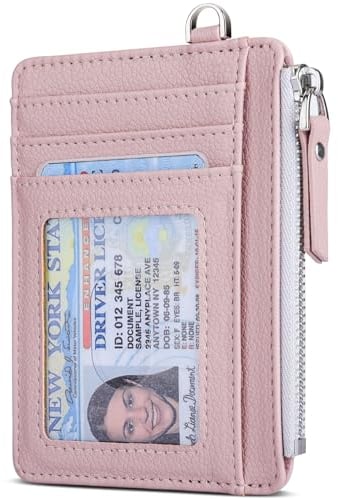 Teskyer Kartenetui Damen, Slim Wallet mit Münzfach, Card Holder Wallet, Karten Portemonnaie, RFID-Schutz, Minimalistischer, mit Reißverschluss, Fasst bis zu 8 Karten, Rotgold