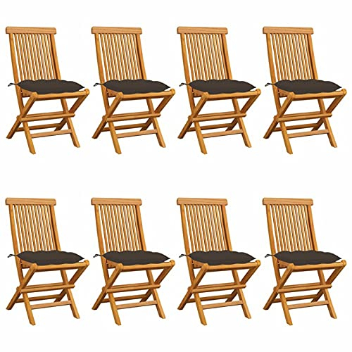 Camerina Gartenstühle Stapelstuhl Garten mit Taupe Kissen 8 STK. Massivholz Teak Monoblock Stuhl
