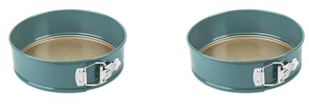 PRESTIGE x Nadiya 23cm Springform Cake Tins for Baking - Non Stick Round 9 Inch Cake Tin, Dishwasher Safe Lightweight Steel Bakeware, Teal & Gold (Pack of 2)
