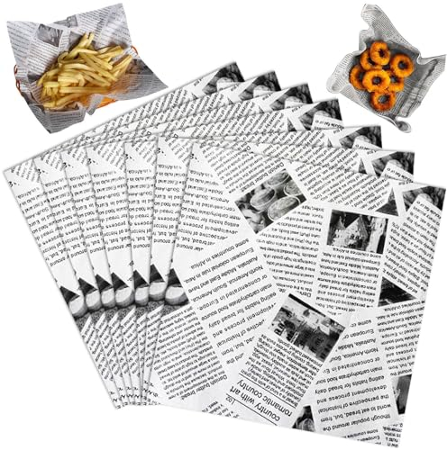 100 Feuilles Papier D'emballage Alimentaire, Papier Anti Graisse Alimentaire Ecologique, Papier Journal Alimentaire, pour Panier à Hamburgers, Pain au Beurre, Fromage, Frites(22x22cm)