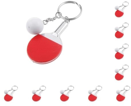 Paowsietiviity Porte-clé créatif avec raquette de ping-pong et balle de ping-pong Rouge, Lot de 10 (rouge), 9.5cm