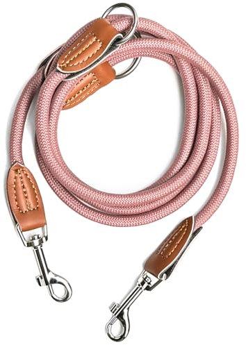 Leisegrün Hundeleine für kleine Hunde | 2 Meter | 3fach verstellbar | Nur 160 g leicht | Führleine 2m | Altrosa