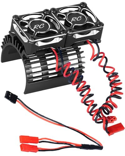hopsupRC RC Motor Cooling Fan Upgrades Part 1/8 RC Car 40mm 42mm Brushless Motor,Motor Cooling Fans Surpass Hobby Twin 30mm RC Car Motor Fan with Metal Cover 4068 4274 Brushless Motor Heatsink,Black