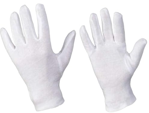 D2D | 12 Paar - Weiße Arbeitshandschuhe - Größe: 6 - aus Baumwolle - Trikot Handschuhe - Unterziehhandschuhe - Servierhandschuhe - Beauty Handschuh