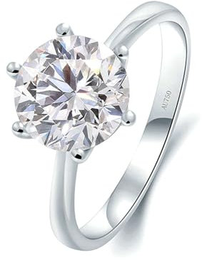 Stfery Ring Weissgold 750 Ringe für Damen 2ct Rund Moissanit Ehering Damen Einzeln