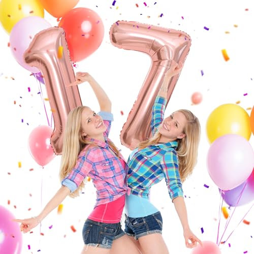 Geburtstag zahlen luftballon 17 jahre | Roségold Folienballon 17 XXL -Riesen Folienballon in 40 - 101cm Geburtstagsdeko - Ballon Zahl Deko zum Geburtstag .Fliegt mit Helium