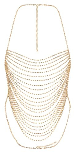 Sparkly Rhinestone Body Chain - Gold Crystal Bra Chain and Top for Women - Rave, Nightclub, Night Out - Bling, Glitter Vest