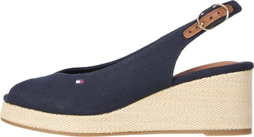 Tommy Hilfiger Damen Wedge Sandalen Flag Mid Slingback Verstellbarer Riemen, Blau (Space Blue), 40
