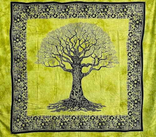 Seamar Großer Überwurf New Baum, Sofaüberwurf aus 100% recycelter Baumwolle mit Fransen, 210 x 230 cm, Strandtuch (grün)