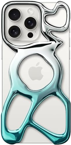 Angry miao Leere Handyhülle für iPhone 16 Pro, MagSafe-kompatibel, 22 g leicht, wärmeableitend, reichlich Schutz, glänzendes Silber + Blau
