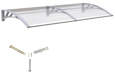 Pensilina Tettoia per Porta Balcone Esterno 200x100 cm in Policarbonato,Baldacchino Tetto per Finestra e Veranda, con Protezione UV, Antipioggia e Antineve