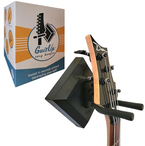 GuitUp Easy Hanger Guitar Wall Mounted Instrument Hanger, No Tools and No Anchor Bolts Needed, Strong, Sturdy, Drywall-Friendly, Apartment-Friendly, Installs in Seconds (Made in The USA)