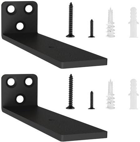 2 Pack Floating Shelf Brackets 5in, Heavy Duty Wall Mounted Shelf Brackets, L-Shaped Metal Shelf Support for Floating Shelves | Home Storage (Black)
