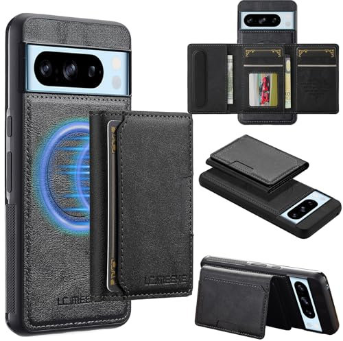 Coque arrière pour smartphone Magnetic Case Compatible with Google Pixel 8 Pro Phone Case With Card Holder,Wallet Case with RFID Blocking [Compatible with MagSafe] Durable Kickstand Shockproof Protect