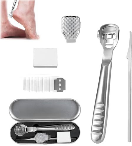 Hornhauthobel Fußschaber,Fußfeile Hornhautentferner Füße Hornhautrasierer,Edelstahl Hornhauthobel Fußfeile,Hornhauthobel Edelstahl,Fußschaber Rasierer mit 10 Ersatzklingen für Nasse&Trockene Füße