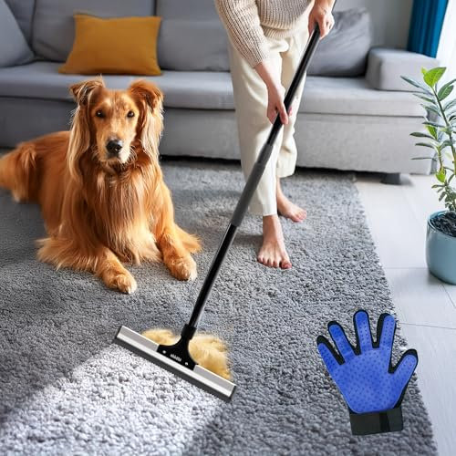 Carpet Rake for Pet Hair Removal – Scraper Tool & Broom for Dog & Cat Fur - Pet Hair Broom for Rugs, Furniture – Adjustable Carpet Brush by Okköbi