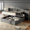 BTM King Size Bed Frame with Storage, Hydraulic Wide-ear King Size Bed with USB Port, Sockets and 2 Bedside Tables, 5ft-150x200cm Upholstered King Size Bed, No Mattress