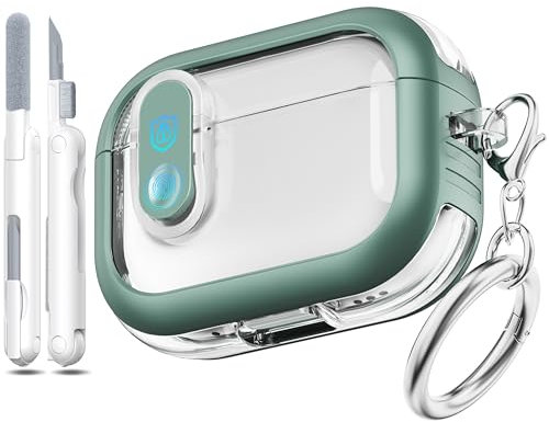MHYALUDO für Airpods Pro 2. Generation Hülle mit sicherem Schloss, kompatibel mit Airpods Pro Hülle 2./1. Generation, klares, transparentes TPU, stoßfestes Gehäuse in Militärqualität. Apfelgrün
