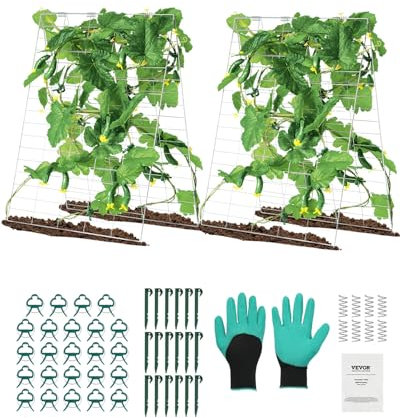 VEVOR Rankhilfe, 90x140cm, faltbares Gurkenspalier-Set mit Pflanzenklammern, Kletterhilfe für Hochbeet, Spalier, Pflanzenwachstumsstütze für den Außenbereich für Tomaten, Kürbisse, Gemüse