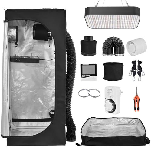 Ensemble De Culture De Set Complet, avec Lampe De Culture À Spectre Complet LED, 60x60x140 Cm, Growing Tent Kit Système D'aération, Filtre en Carbone Activé par Air D'échappe