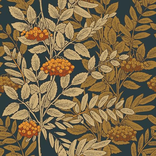 Yullpaper Tapete Blumen Vintage Klebefolie Muster Schwarz Braun Wandtapete Wohnzimmer Küchentapete Folie für Küchenschränke Selbstklebende Tapete Dschungel Schwarz-Braune Möbelfolie Küche 44.5 x 260cm