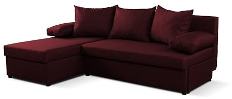 NAWSTOL – Schlafsofa JAN mit Bettfunktion, 2 Bettkästen, Ecksofa, Couch, Soffa, Bettsofa, Couchgarnitur, (Links/rechts), große Farbauswahl (Bordeaux)
