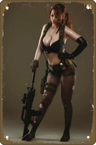 Metallschilder Sexy Hot Women with Gun Pin Up Girl Poster Blechschild für Zuhause, Männerhöhle, Schlafzimmer, Badezimmer, Bar, Pub, Café, Garage, 20,3 x 30,5 cm