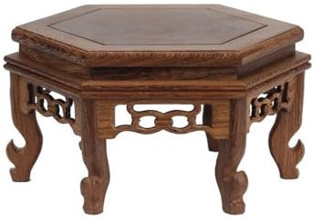 Xumh2024-3 Vasenständer Sockel Ausgehöhlter Bonsai-Sockel aus Holz, sechseckiger Hocker, Schreibtisch-Displayhalter für Pflanzentopf, Fischtank(Groß)