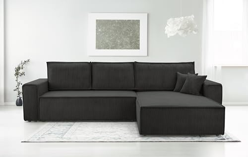 AXLIVING Dunkelgrau Cord Couch L Form – Cedria Wohnlandschaft 287cm